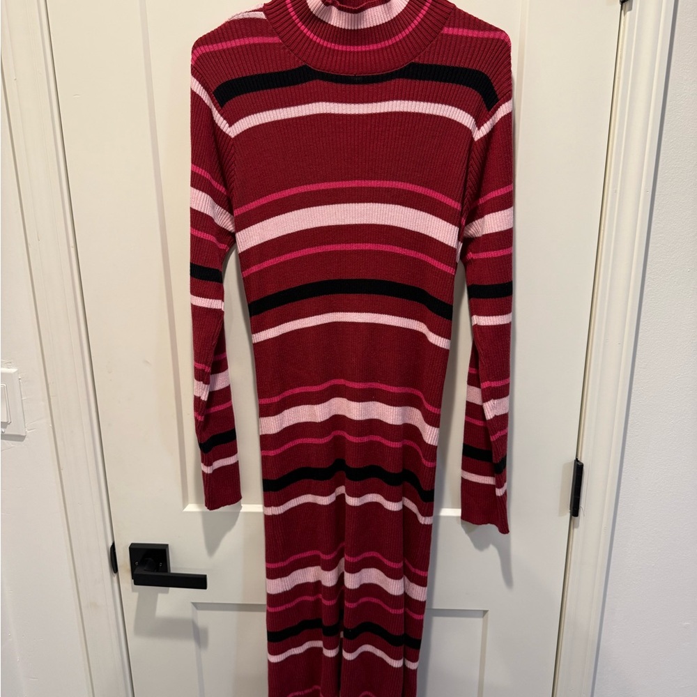Striped Knit Turtleneck Dress